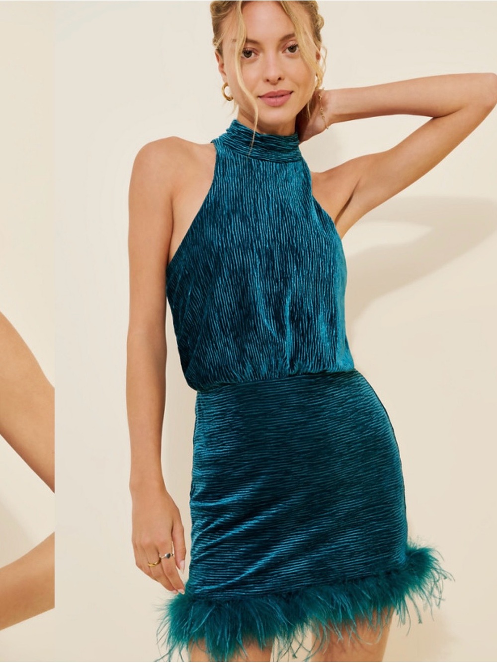 SAYLOR Piper Mini Velvet Dress with Feather Trim